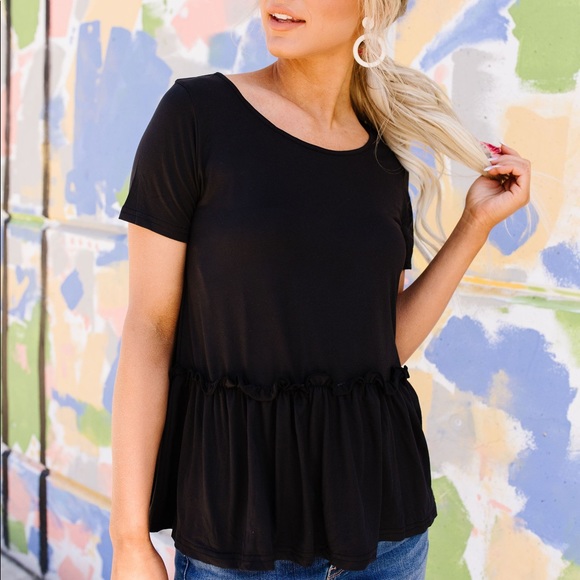 Dash of Pink Tops - Ruffled Peplum Top in Black